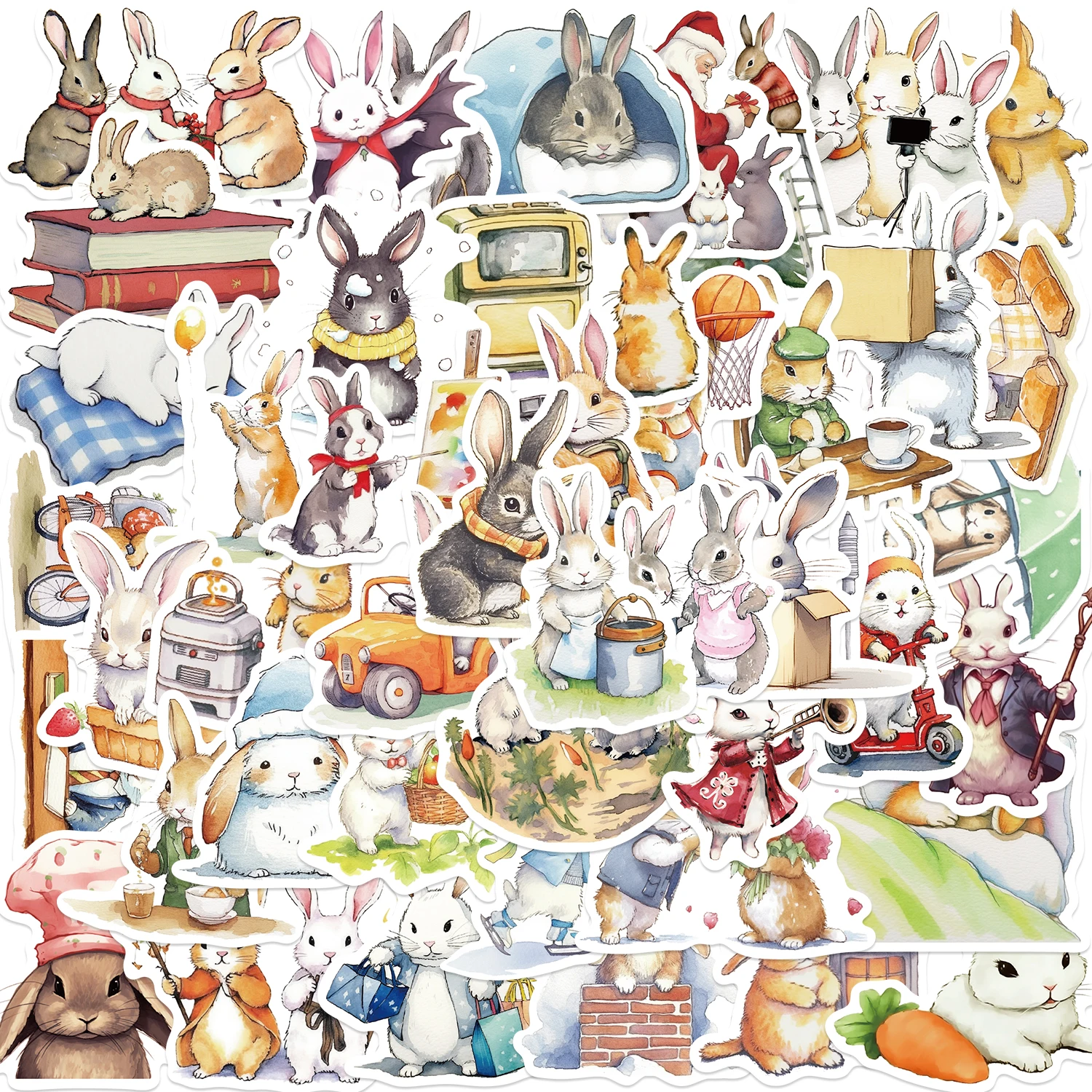 50PCS Hase Kaninchen Täglichen Tag Cartoon Aufkleber Ästhetische Aufkleber für Fahrrad Flasche Koffer Scrapbooking Kinder Geschenke Aufkleber