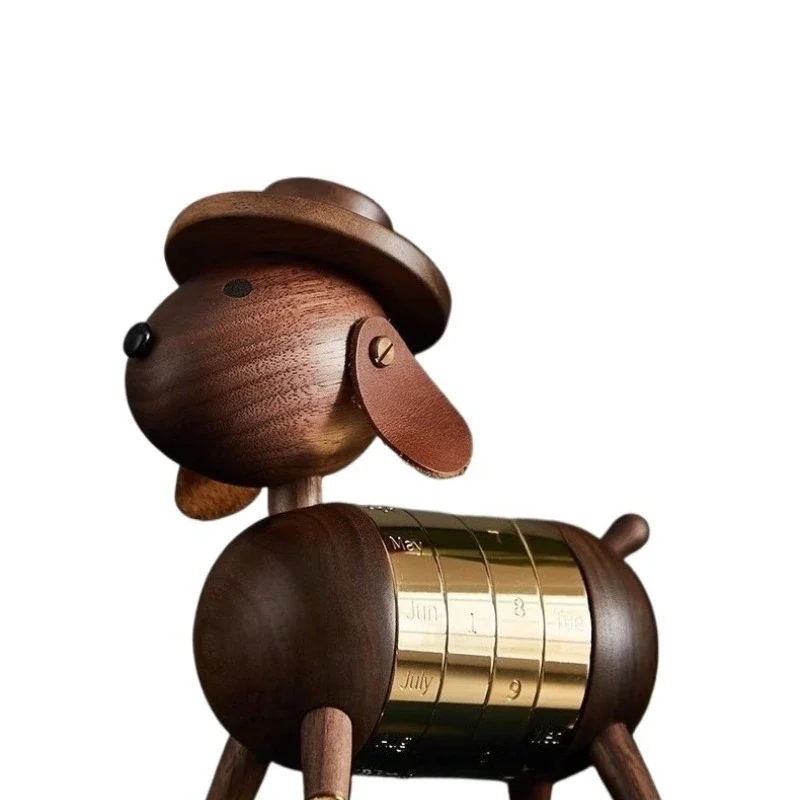 

Black Walnut Creative Desk Calendar Perpetual Calendar Solid Wood Ornament Animal Dog Toy