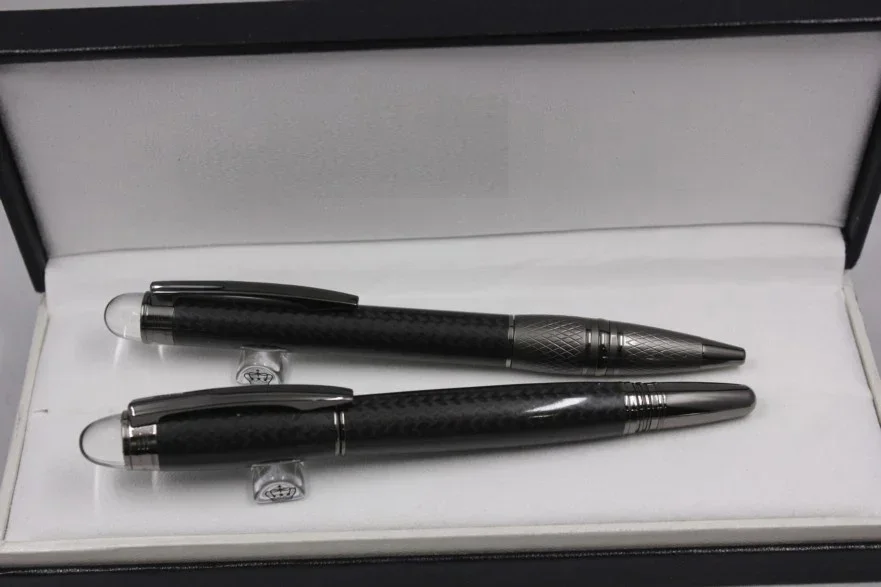 

2025 Black Carbon Fiber Roller Ball Ballpoint Pens with Crystal Head Stationery Office Business Write Gift Pen