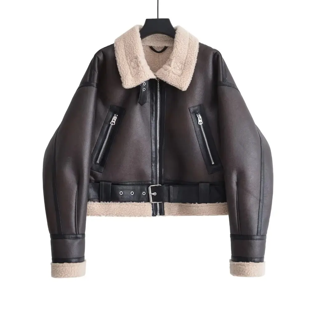 

Women's American-Style Double-Sided Short Fur Jacket Coat Winter Lapel Cotton-Padded Trendy Outerwear