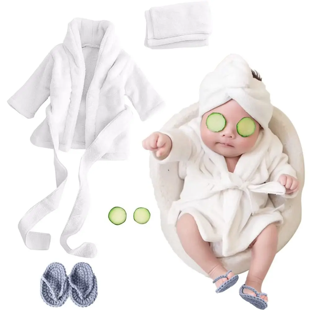 Photography Props Newborn Baby Bathrobes Slippers Cucumber Bath Towel Outfit with Headband Infant Robe Outfits Baby Photoshoot