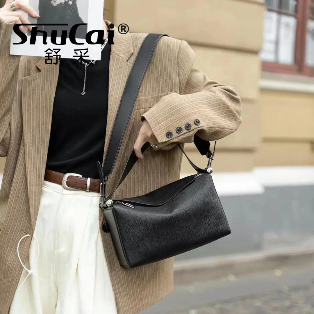 Cowhide Women's Purple Armpit Bag 2025 New Luxury Designer Fashion Genuine Leather Shoulder Crossbody Boston Pillow Bag Female