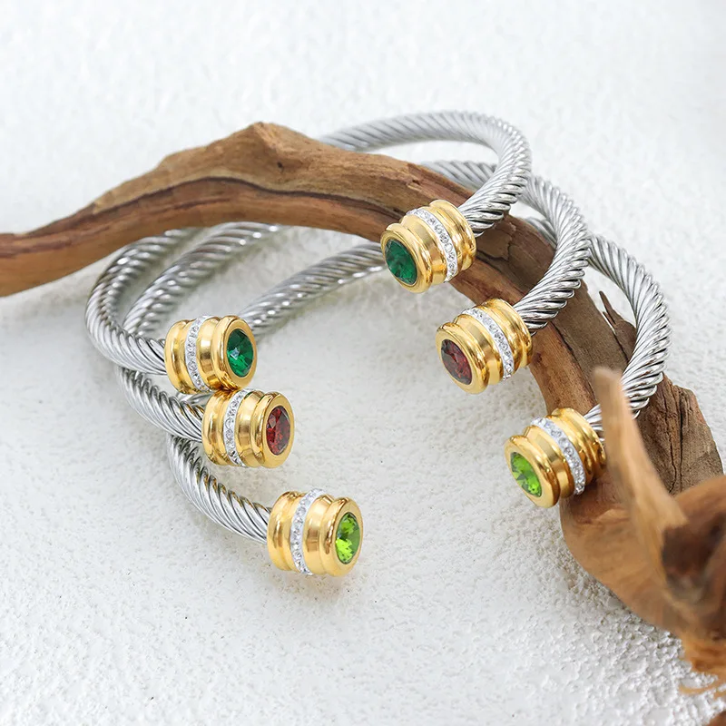 Silver Color Stainless Steel Bracelet Bangles With Colorful Zircon For Women No Tarnish Multicolor Women\'s Hand Bracelets Bangle