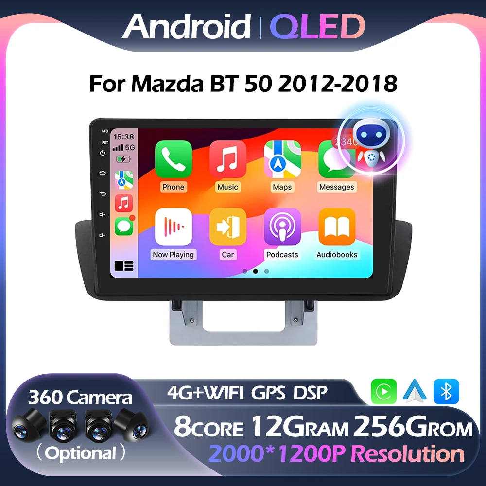 

Автомобильный радиоприемник Carplay Android для Mazda BT 50 2012-2018, мультимедийный навигационный плеер QLED 4G WIFI FM DSP Bluetooth