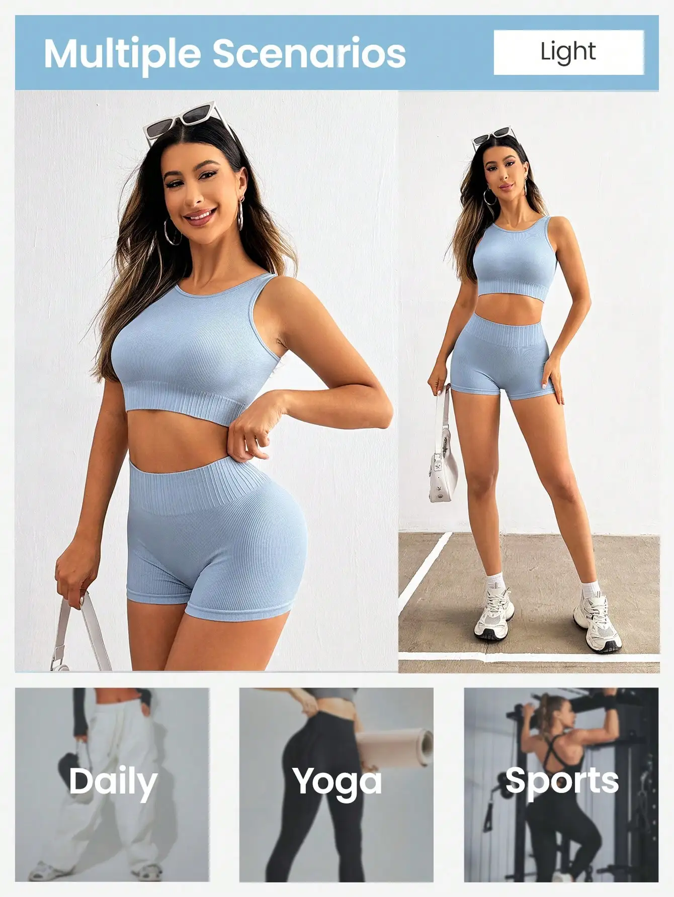 Workout Sets for Women 2 Piece Seamless Crop Tank High Waist Shorts Yoga Outfits