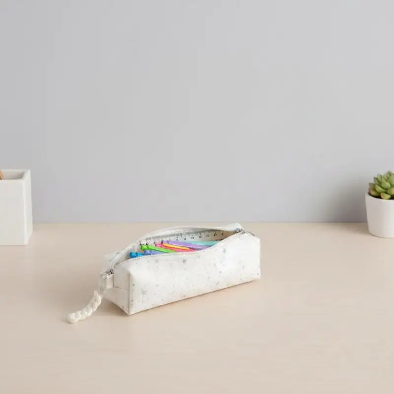 Large Capacity Pencil Case Star Wave Dot 1 Piece Minimalist Storage Bag for Study Stationery Makeup Tools