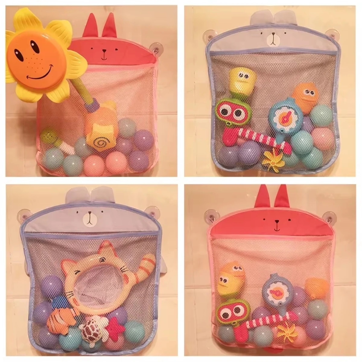Bath Toys Kids Basket Cartoon Animal Shapes Cloth Sand Toys Storage Net Bag,New Baby Bathroom Mesh Bag Sucker Design