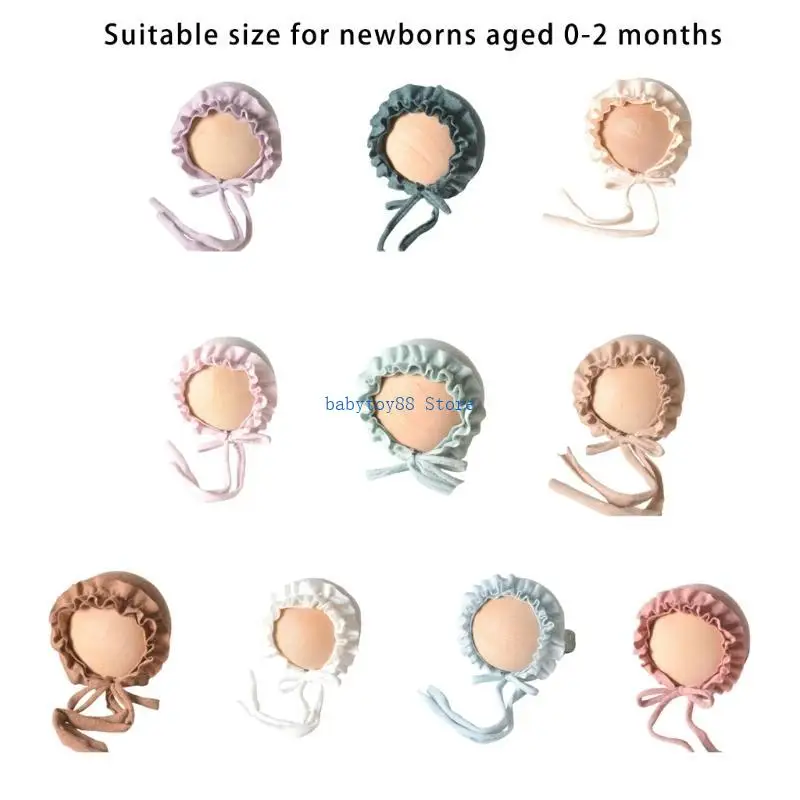 Y4UD لينة دنة الدانتيل المشذبة بونيه لحديثي الولادة 0-2 شهر الطفل التصوير قبعة الذقن تعادل قبعات تعزز الأناقة #6