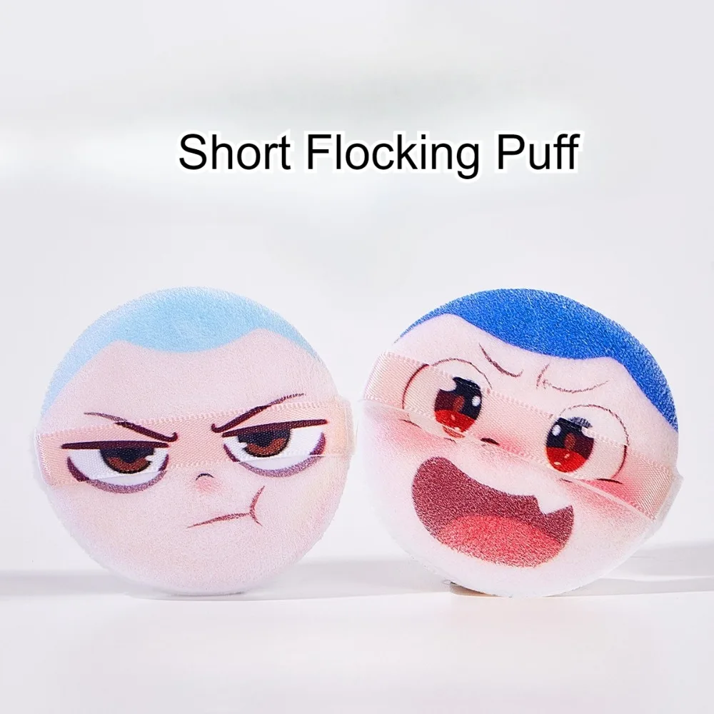 만화 캐릭터 화난 표정 화장 퍼프 벨벳 파우더 퍼프 플로킹 페이스 메이크업 스펀지 세척 가능 가벼운 메이크업 도구