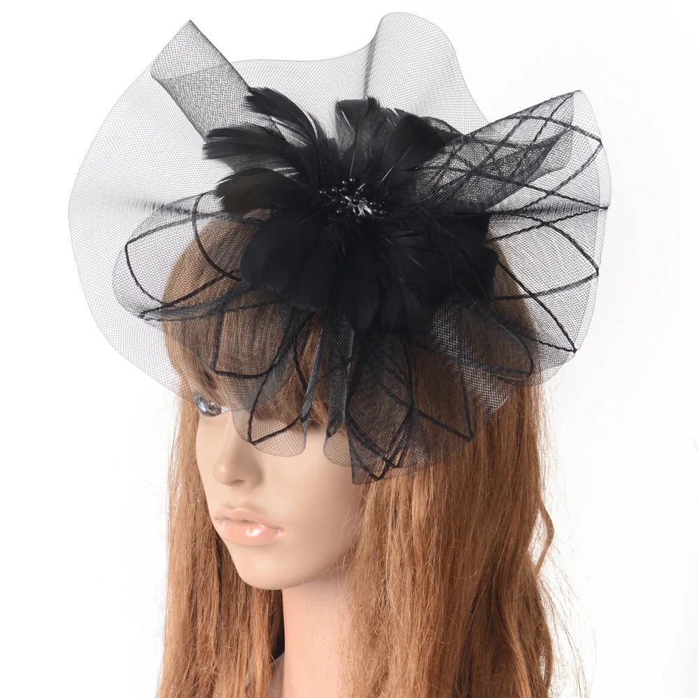 Fascinators Hat Women Flower Mesh Ribbons Feathers Fedoras Hat Headband or a Clip Cocktail Tea Party Headwear for Girls