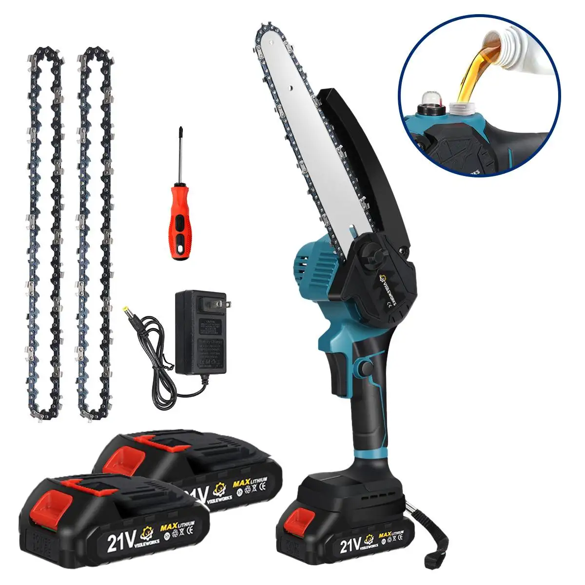 8inch Brushless Electric Chain Saw with 2 Chains Auto Oil Filling Tree Branches Cutter Garden Power Tool for Makita 18V Battery