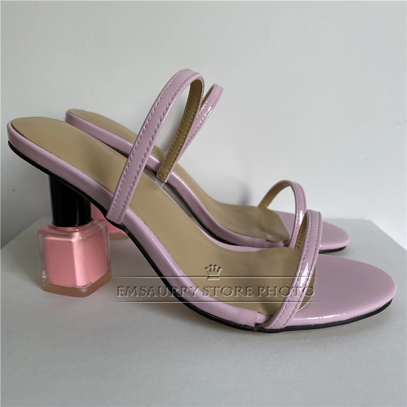 Luxury Patent Leather Narrow Band Slip-on Mules Summer Sexy Slingbacks Open Toe Novelty Nail-Polish Heel Sandals Women