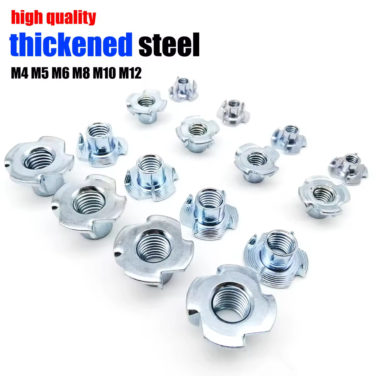 2/10/20pcs M4 M5 M6 M8 M10 M12 High Quality Thicken Steel Four Claws Speaker Nut Blind Pronged Insert Tee T Nut Furniture Nut