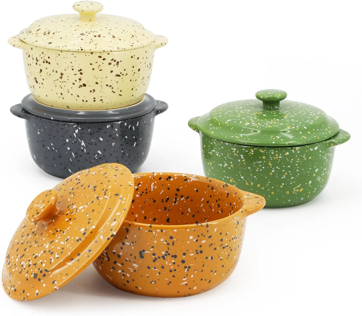

Ceramic Mini Cocotte Set of 4 for Oven,10 Oz Small Casserole Dishes with Handles and Lid,Individual Serving Pot for Souf