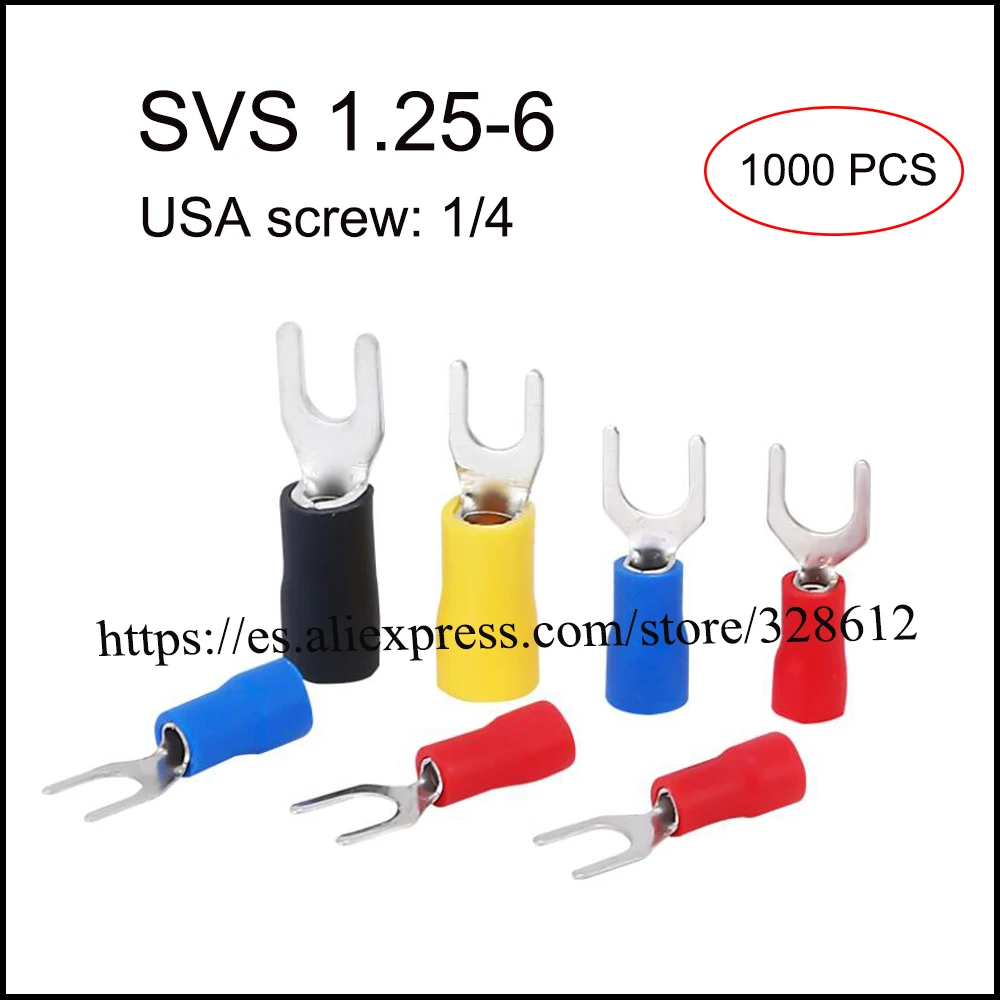 

1000PCS SVS1.25-6 insulated spade terminal 19A cable size 0.5-1.5mm2 AWG22~16 copper pin