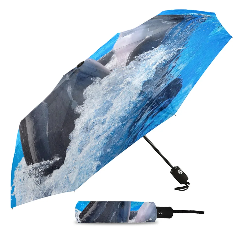 Dolphin Cute Sea Splash Summer Umbrella for Outdoor Fully-automatic Folding Eight Strands Umbrellas for Kids Printed Umbrella