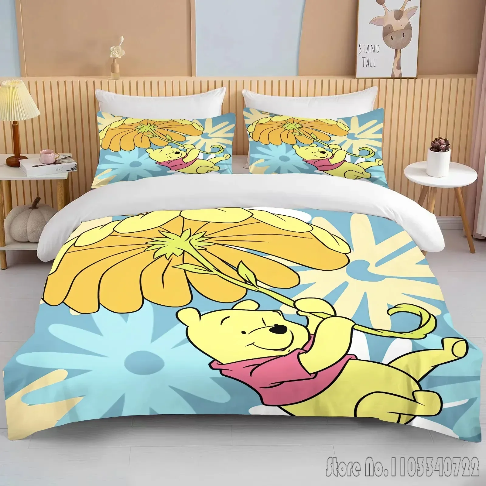 Disney Winnie The Pooh Printed Bedding Set Duvet Cover Anime Quilt Adult Kids Birthday Gift Full Size Bed Sheets and Pillowcases