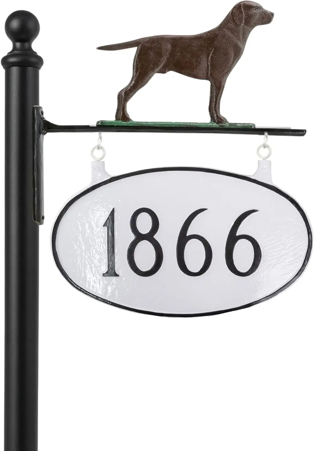 Two Sided Hanging Oval Address Plaque Powder Coated Aluminum Five Digit House Number Sign
