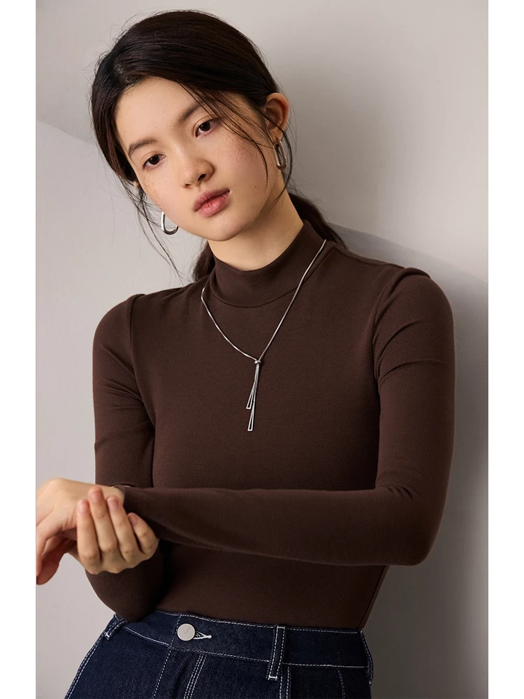 ZIQIAO Mock Neck Women Warm Sweater Pullovers Black All-Match Slim Bottoming Shirt Office Lady Full Sleeve White Pullover