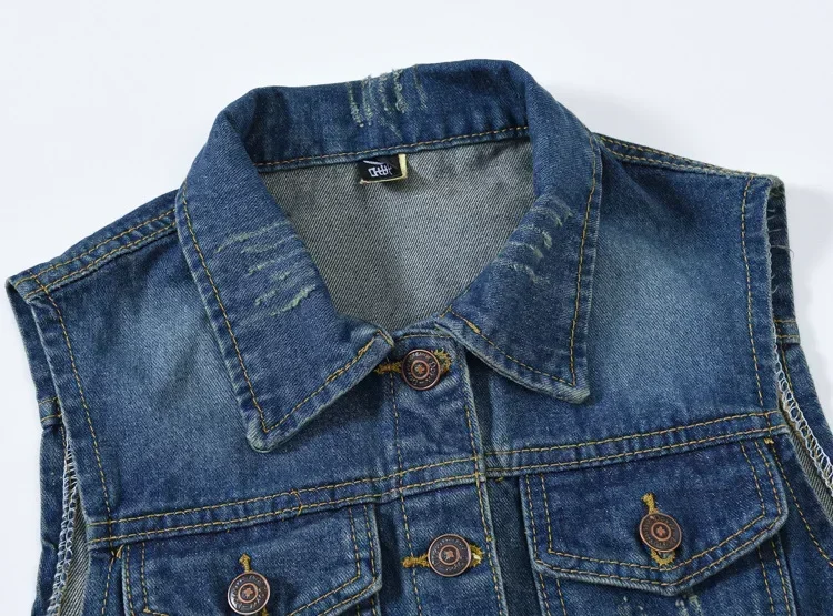 Womens Buttoned Washed Denim Jacket Sleeveless Crop Vest Soild Color Lapel Button Pocket Ladies Vest Coats Casual Style Vest Top