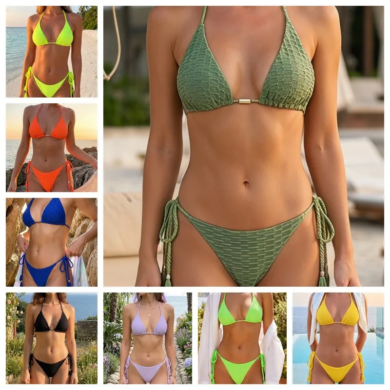 2026 new arrival woven rope special fabric three layer fabric multiple color bikini swimsuit in stock hot selling on aliexpress