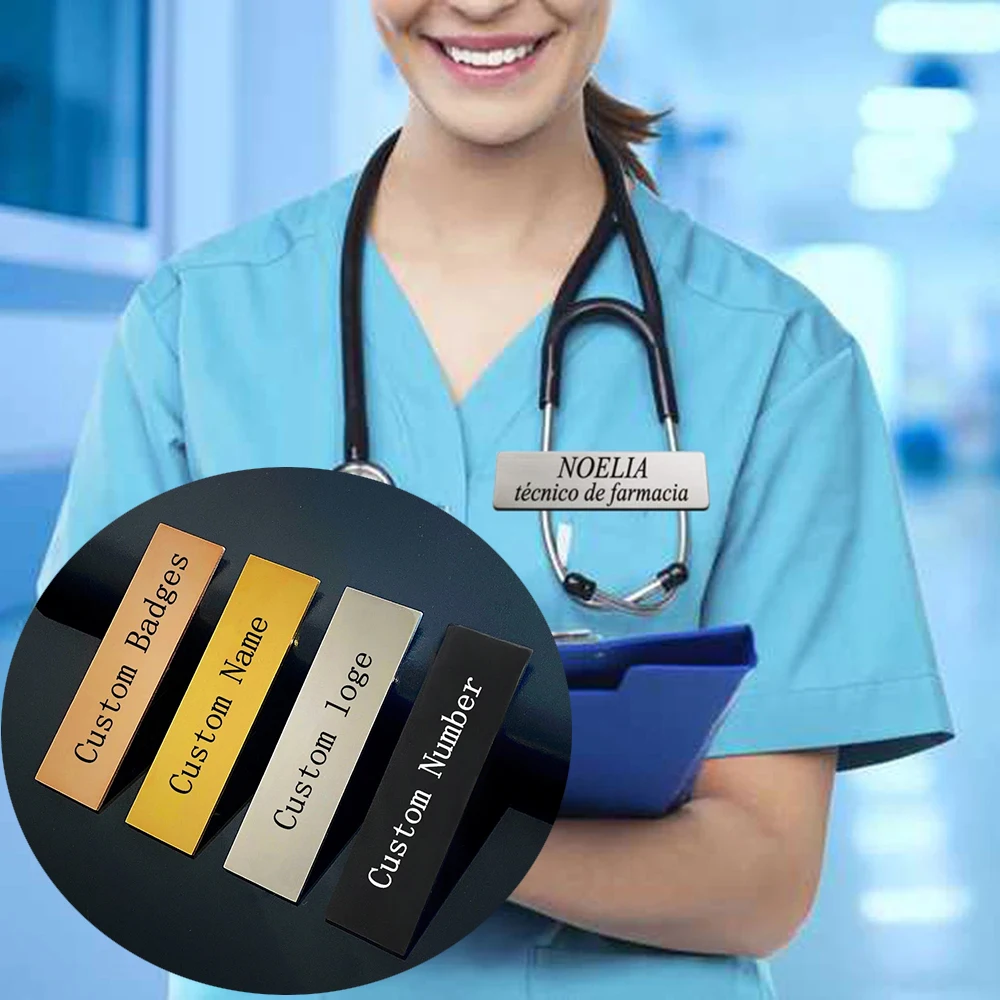 

RetroGem Jewelry 7*2cm Engraved Your Logo Name Plate Customize Badges Personalized Identification Brooch Pin ID Name Tag Gifts ﻿