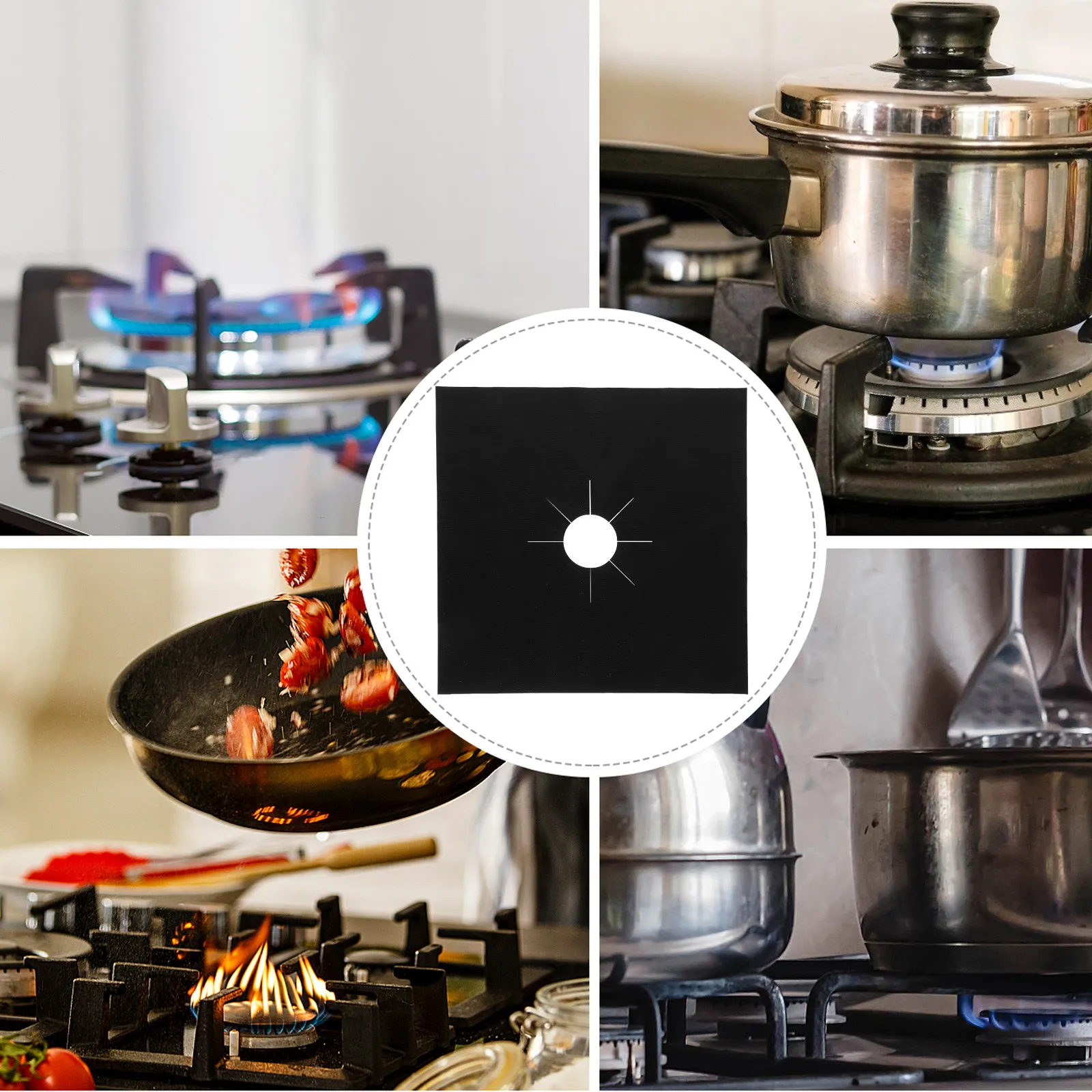 

Набор из 4 черных антипригарных толстых защитных накладок для конфорок газовой плиты, защита для кухонной плиты, бытовой защитный экран для газовой плиты