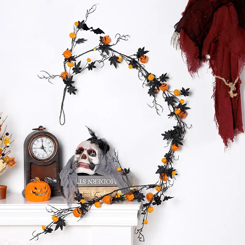 

Halloween Tree Branch Rattan Pumpkin with Black Fall Maple Leaf 6.5ft/Piece for Halloween Holiday Party Decor