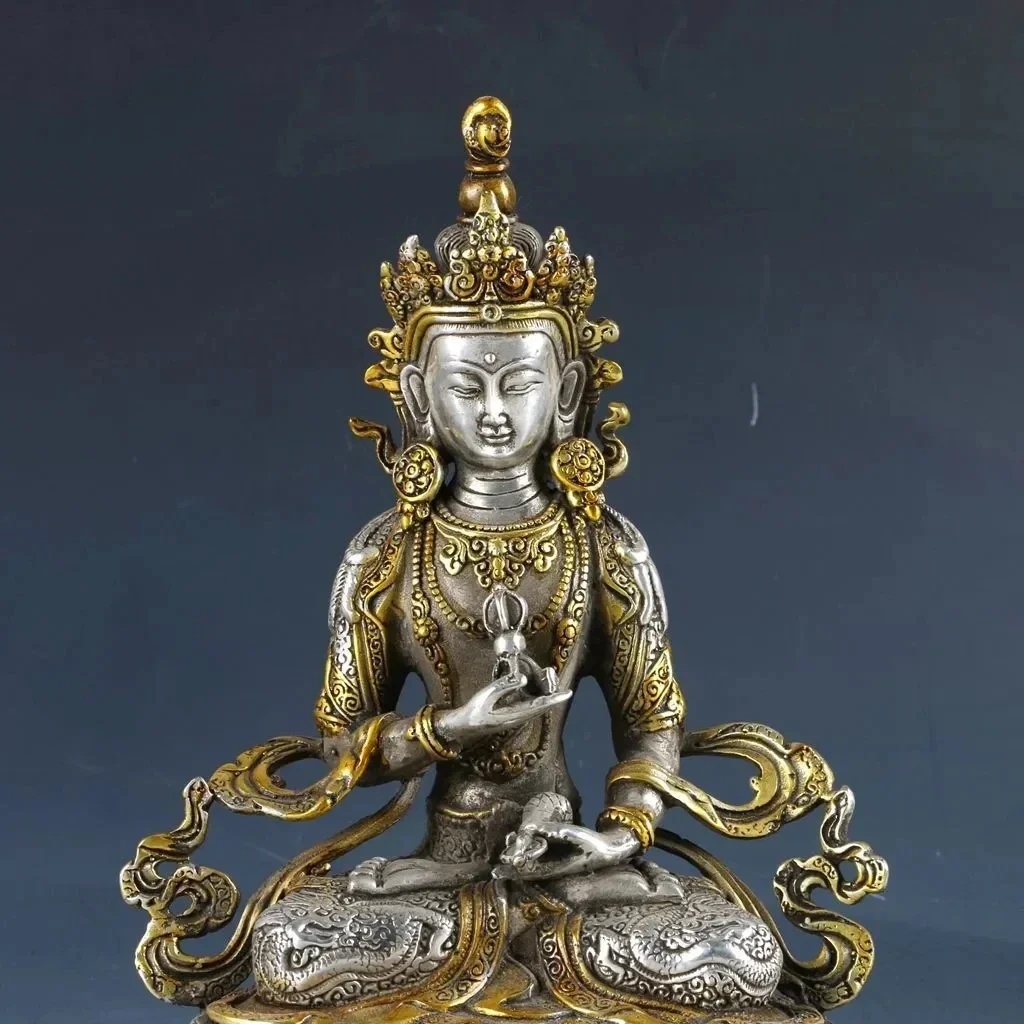 Chinese Silver Copper Gilt Handwork Carved Vajrasattva Statue