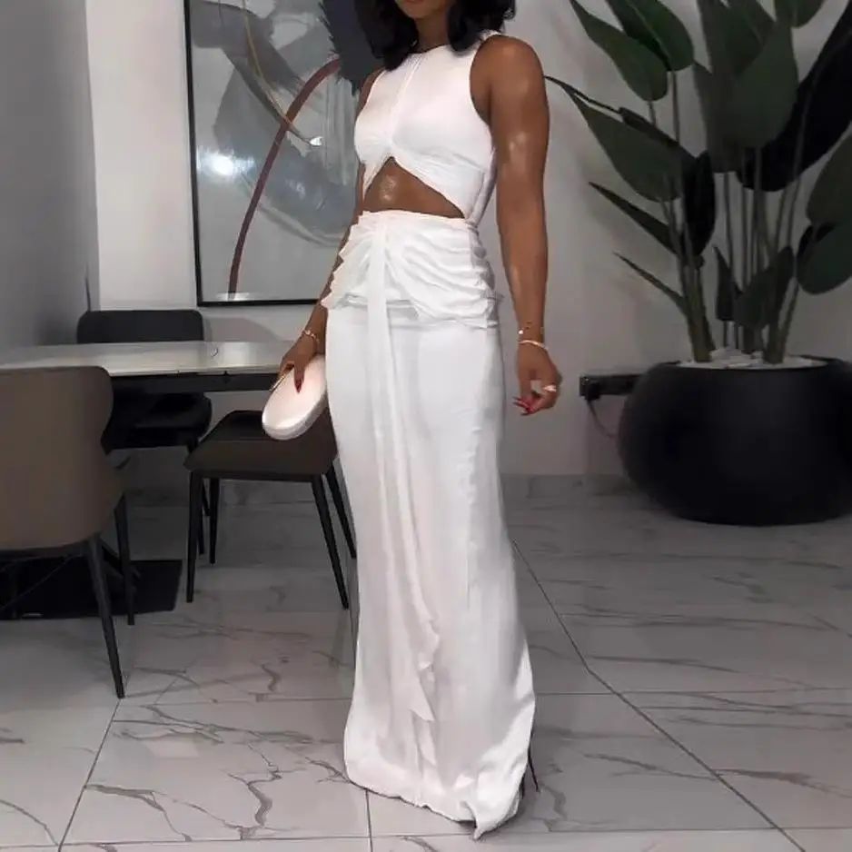 Faionable المرأة جولة Ne Svel الخصر تعرية مطوي طويل Dr جديد 2025 Cleanfit Sle منتصف منخفضة الخصر مادة PVC