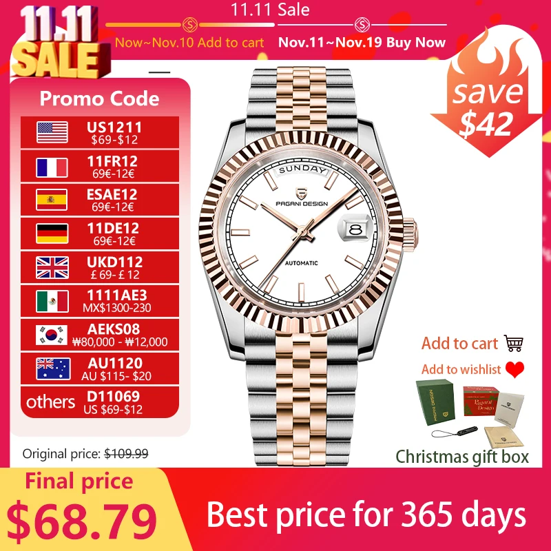 PAGANI DESIGN 2025 New Enamel Dial DD36 Luxury Silver Gold Automatic Watch For Men AR Sapphire crystal Mechanical Wristwatch Men