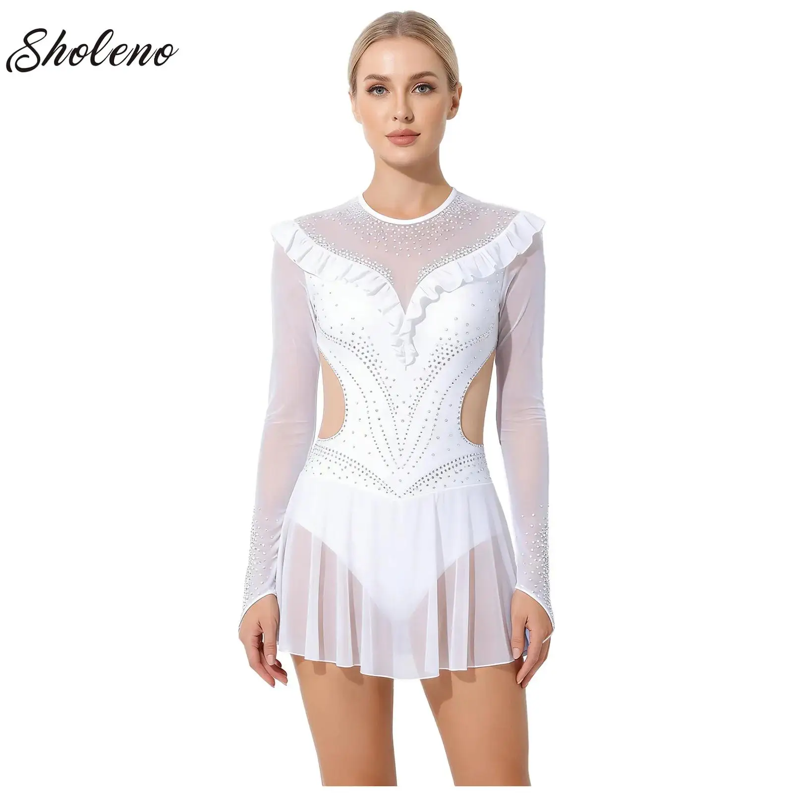 

Women Ballet Jersey Dance Gymnastics Figure Skating Lyrical Dance Performance Costume Rhinestone Contemporary Leotard Dress