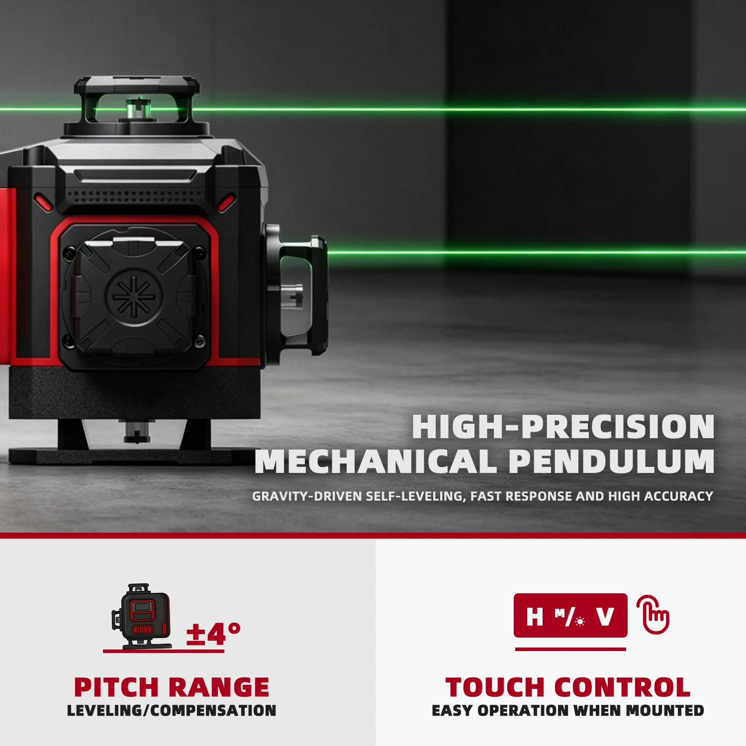 Indoor Outdoor 16 Lines 4D Green Light Laser Level, Self‑Leveling Rotatable Horizontal Vertical Cross Line Layout Measuring Tool