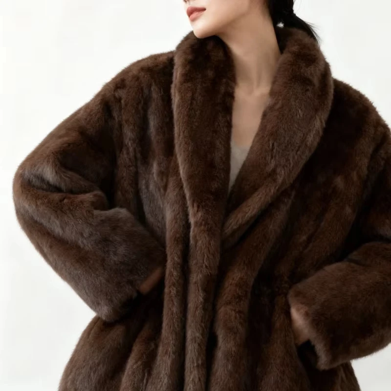 IG 2025 New Women's Casual Warm Cropped Coat With Drawstring Autumn Winter Design Outerwear Polyester Spandex Street Style