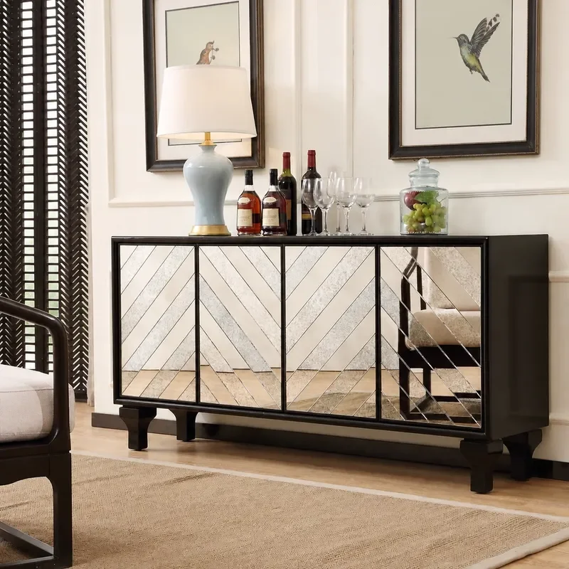 Neoclassical Multifunctional Edge Cabinet with Retro Mirror Entrance Storage Locker Living Room Partition Decorative