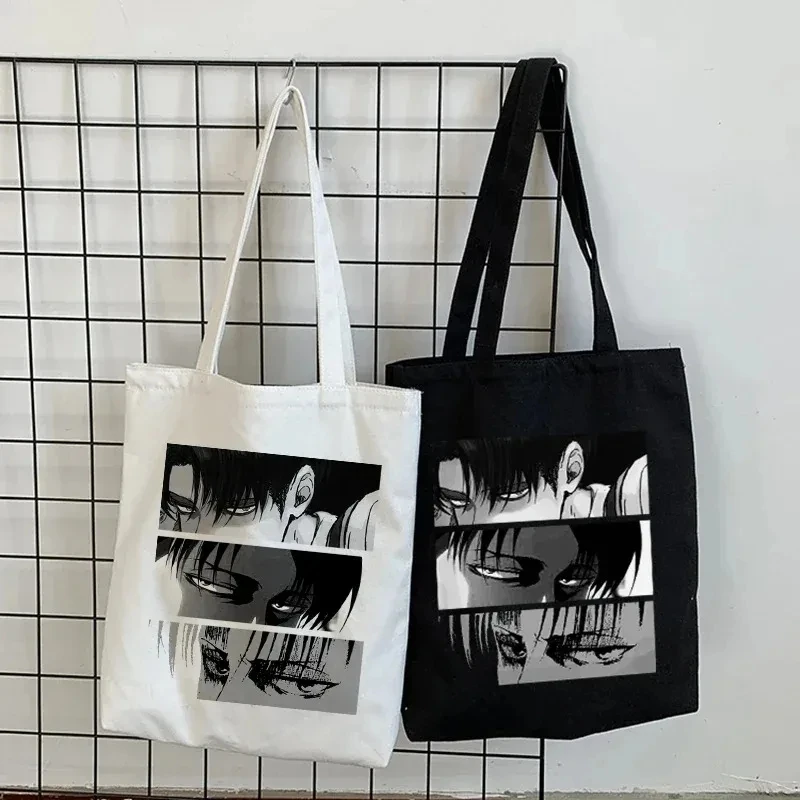 

Холщовая подарочная сумка Titans Attack, большая вместимость, Harajuku, женская модная сумка на плечо, аниме, черный Ulzzang, женские сумки-шоппер с героями мультфильмов