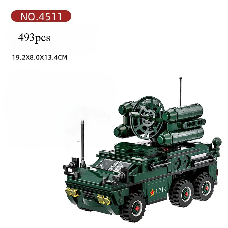 

MOC Anti-aircraft Missile Car Building Block Small Particles 4511 WWII Military Tank Armored Car Bricks Kids Toys