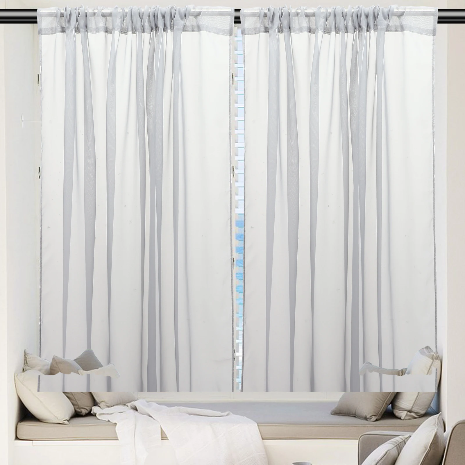 

2 Pcs Curtain Voile Draperies Beaded Window Covers Home Valance Decorative Rod Pocket Curtains Drapes Luxurious Privacy Easy
