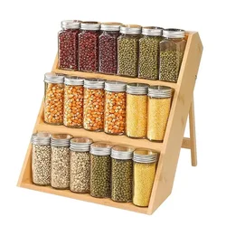 Kitchen Seasoning Rack Bamboo Spice Ladder 3 Tier Countertop Bottle Shelf Jar Storage Stand Culinary Organizer