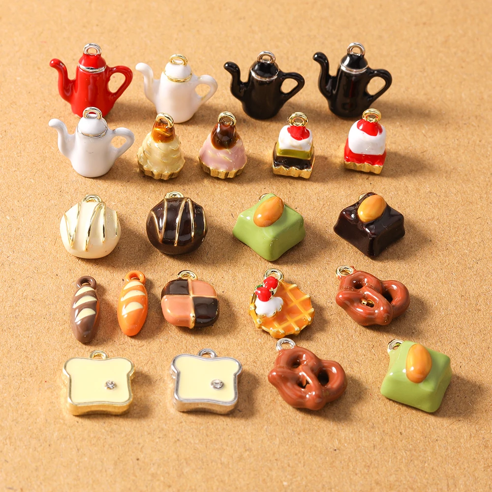 

5pcs New Enamel Simulation Food Charms Chocolate Bread Cake Pendants for Jewelry Making Necklace Earrings DIY Accessories