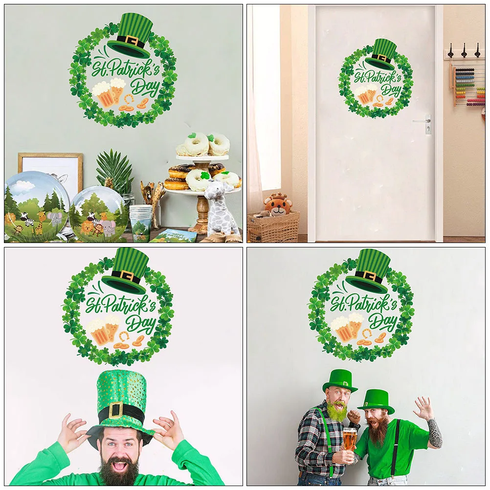 

St Patrick's Day Window Sticker Trefoil Wreath Pattern Bright Color PVC Glass Decal Party Decoration Glass Decal