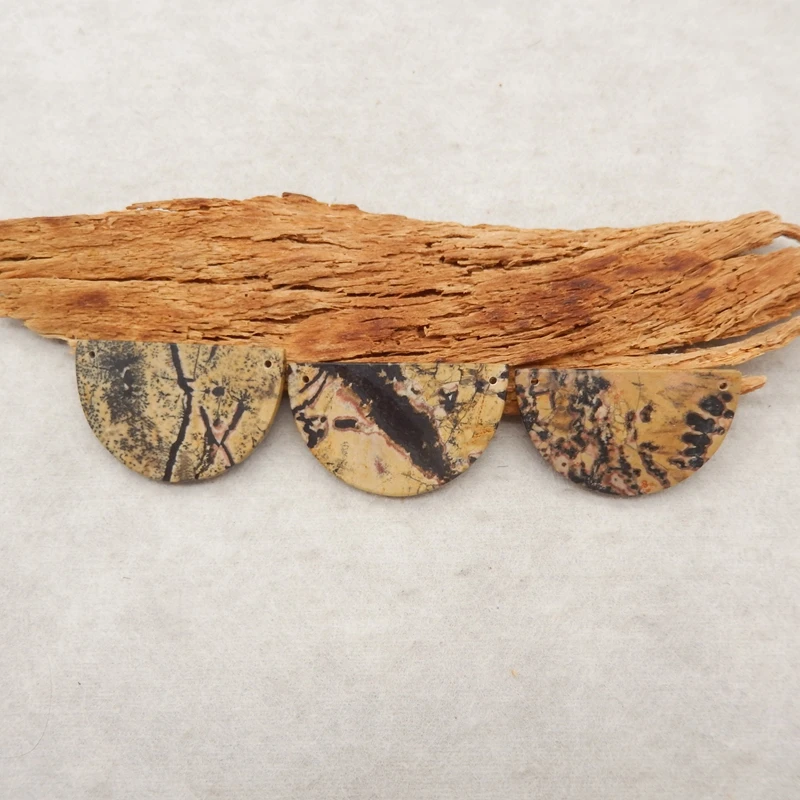 

3PCS Chohua Jasper Half-Moon Pendant Set Earthy Marbled Gemstone Jewelry Components for Crafting Unique Accessories