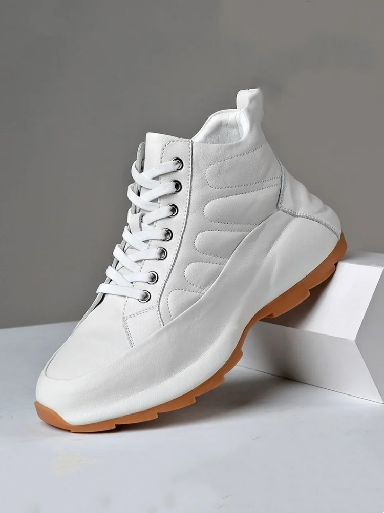 Zapatos Deportivos Casuales para Hombre, Talla Grande, Botas Blancas Estilo , Botas de Cuero con Aumento de Altura Inte...