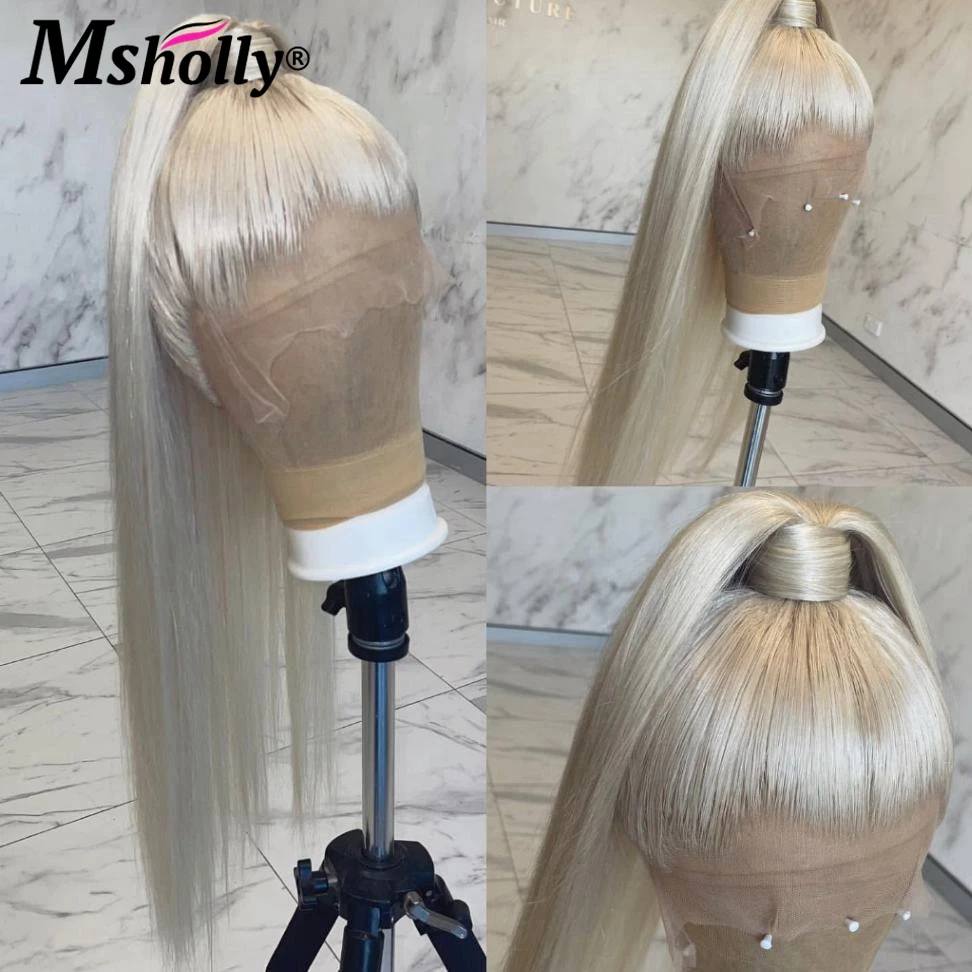 Ash Blonde Color Brazilian Human Hair 13x4 Lace Front Wig Preplucked Transparent Straight 13X6 Lace Frontal Wigs Bleached Knots