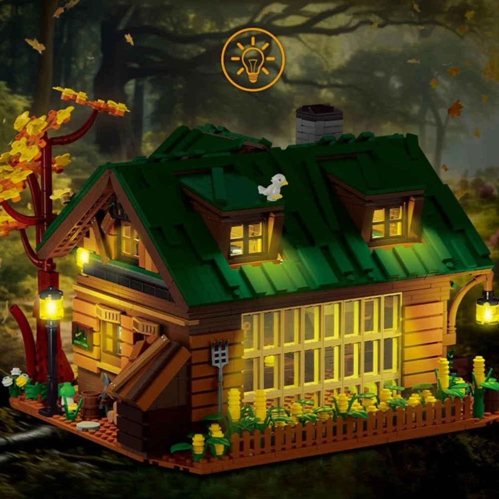 MOC Deep Mountain Forest Cabin Building Blocks Set Secluded Tree House Hut With Light DIY Toy For Children Birthday Holiday Gift