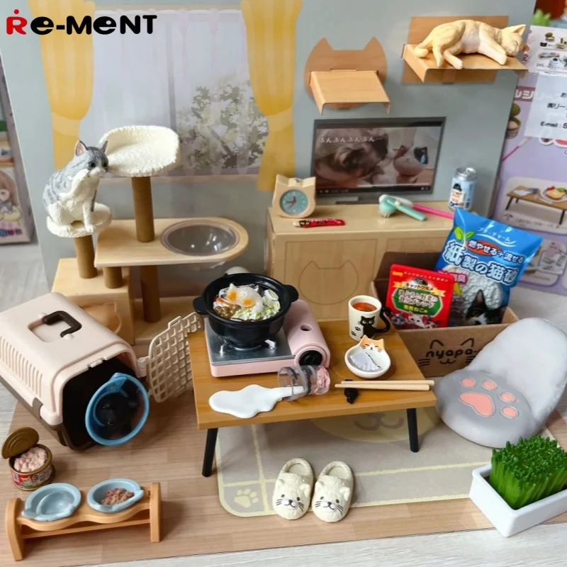 Re-ment Capsule Eat Play Cat My Daily Life with Cats Cat Cage Sleeping Sofa โต๊ะคอมพิวเตอร์ Cat Tree Miniature Desktop Blind Box