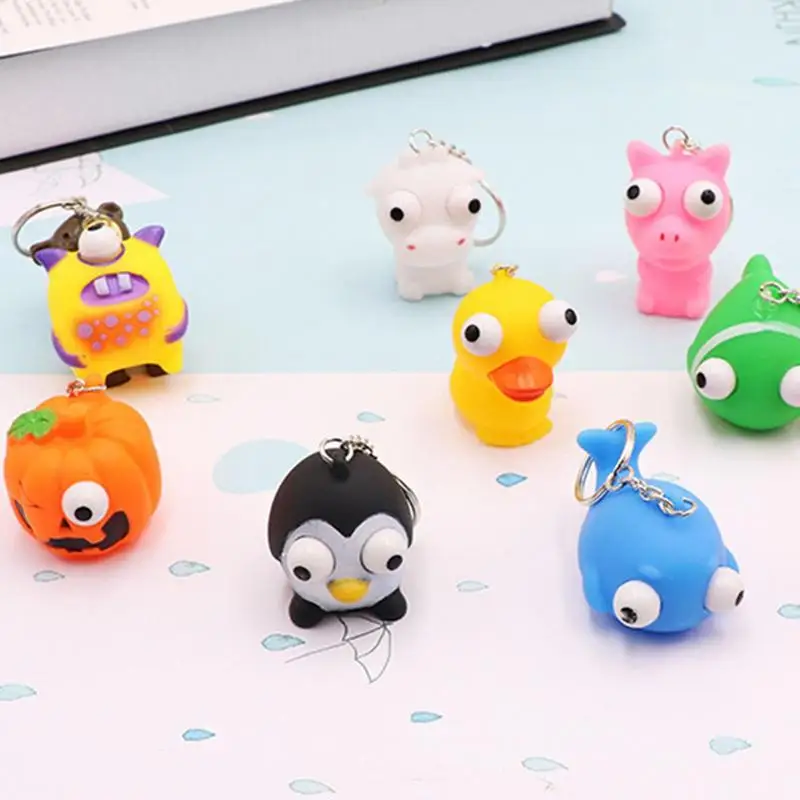 1pc Eyeball Burst Squeeze Toy Keychain Cute Animal Squeeze Doll Keyring Adult Kids Stress Relief Sensory Toy Birthday Gifts