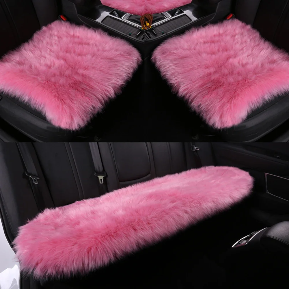 3 Piece Winter Car Seat Cover Soft Long Fur Warm Auto Front Seat Cushion for Men Women Car Interior Styling Accessories