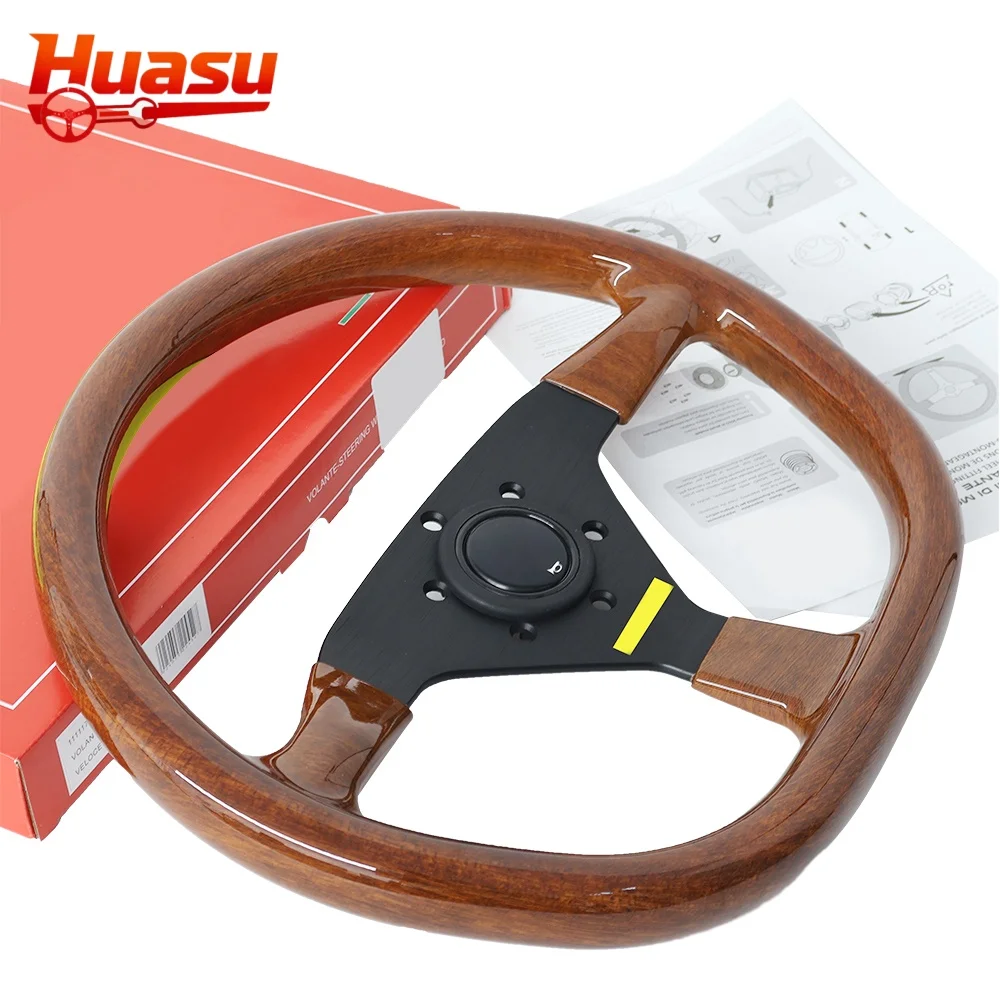 D Shape Ellipse Steering Wheel 14inch 350mm ABS Classic Wood Look Flat Car Sports Steering Wheel