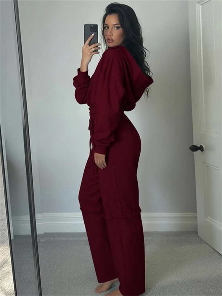 Nibber-Conjunto deportivo sencillo de 2 piezas para mujer, chándal informal con paneles a rayas, chaqueta Hipster con capucha y cremallera + pantalones anchos, trajes a juego